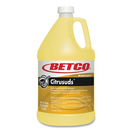 BETCO Symplicty Citrusuds Manual Dishwashing Detergent, Lemon Scent, 1 gal Bottle, 4PK 21090400